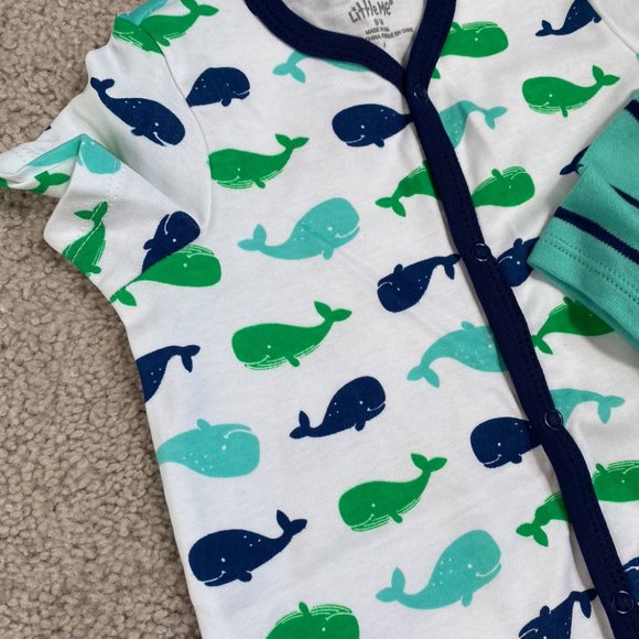 NWT Baby WHALE Bundle - 2 Snap Whale Pattern Rompers And Whale Booties - Picture 3 of 12